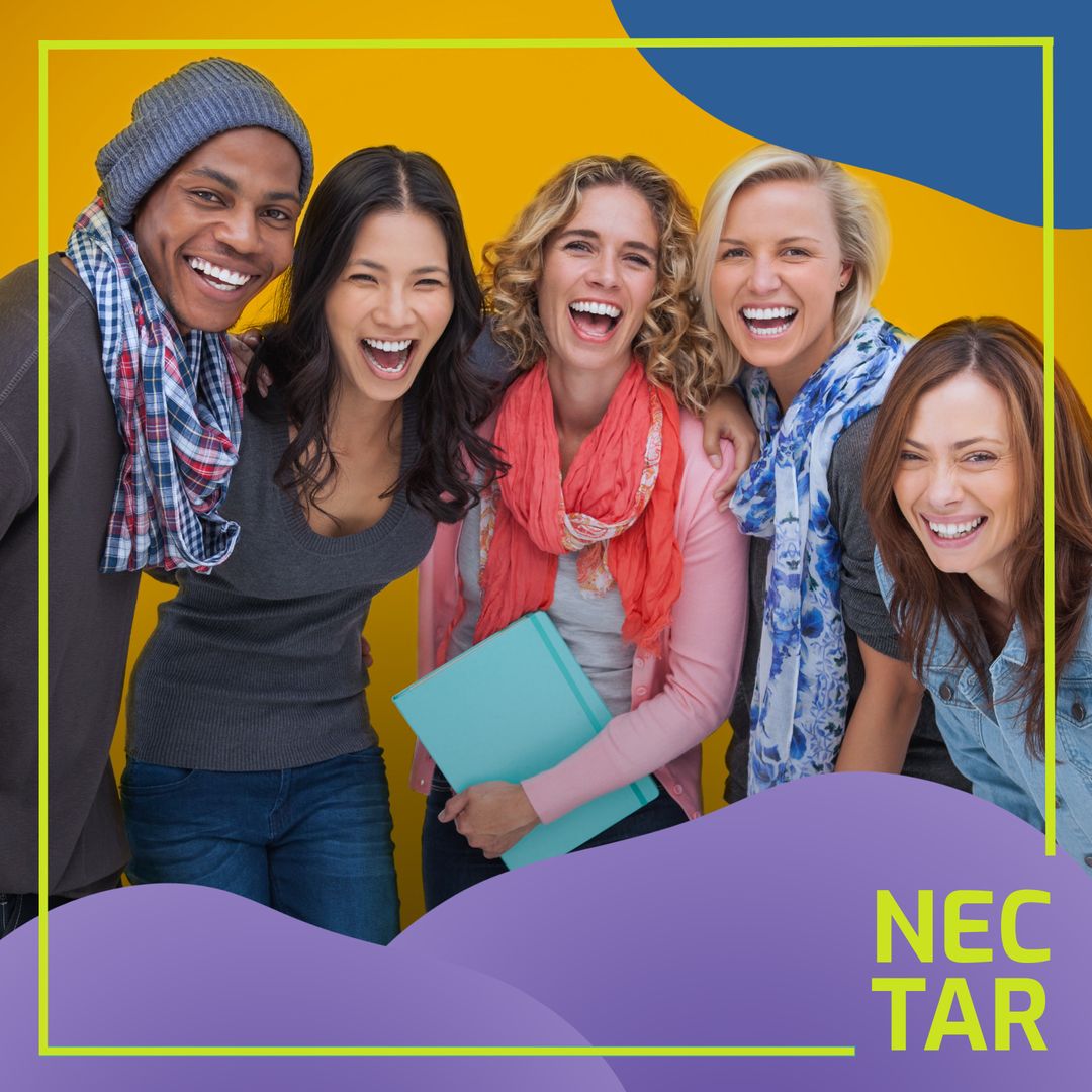 Diverse Students Laughing Against Colorful Background
