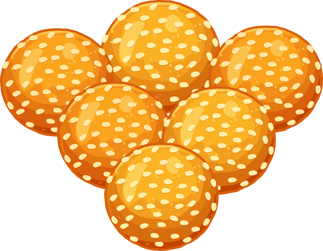 Golden Sesame Bun Cluster on Transparent Background