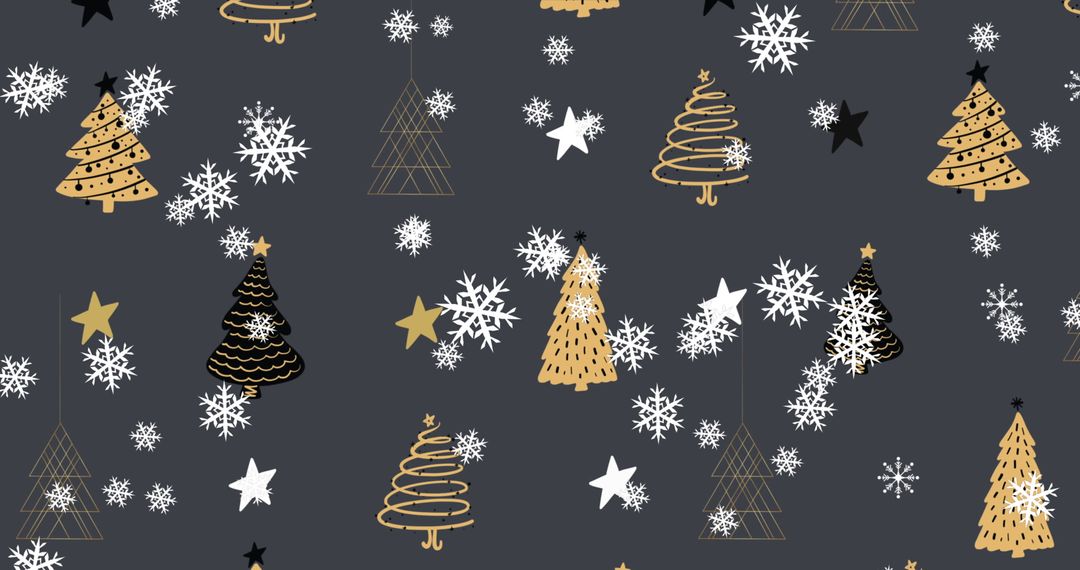 Festive Christmas Trees and Snowflakes Pattern on Grey