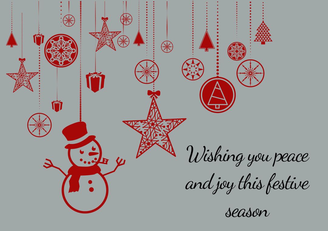 Festive Season Greeting with Hanging Christmas Ornaments