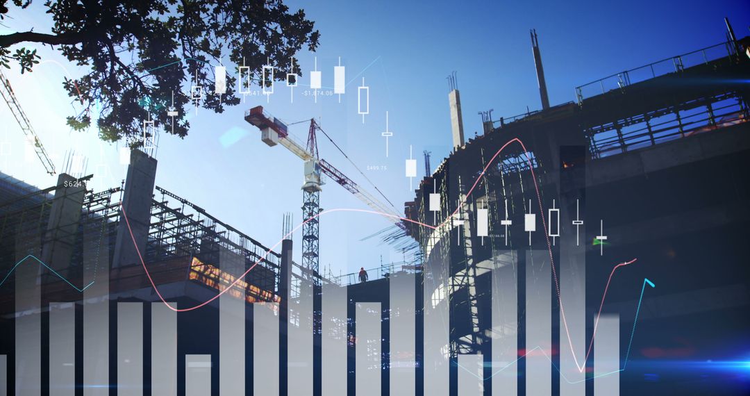 Construction Site with Financial Graphs Overlay - Free Images, Stock Photos and Pictures on Pikwizard.com