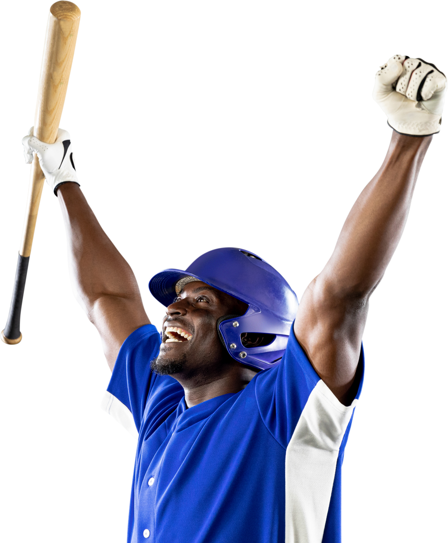 African American Baseball Player Celebrating Victory, Arms Raised and Holding Bat, Transparent Backg - Download Free Stock Images Pikwizard.com