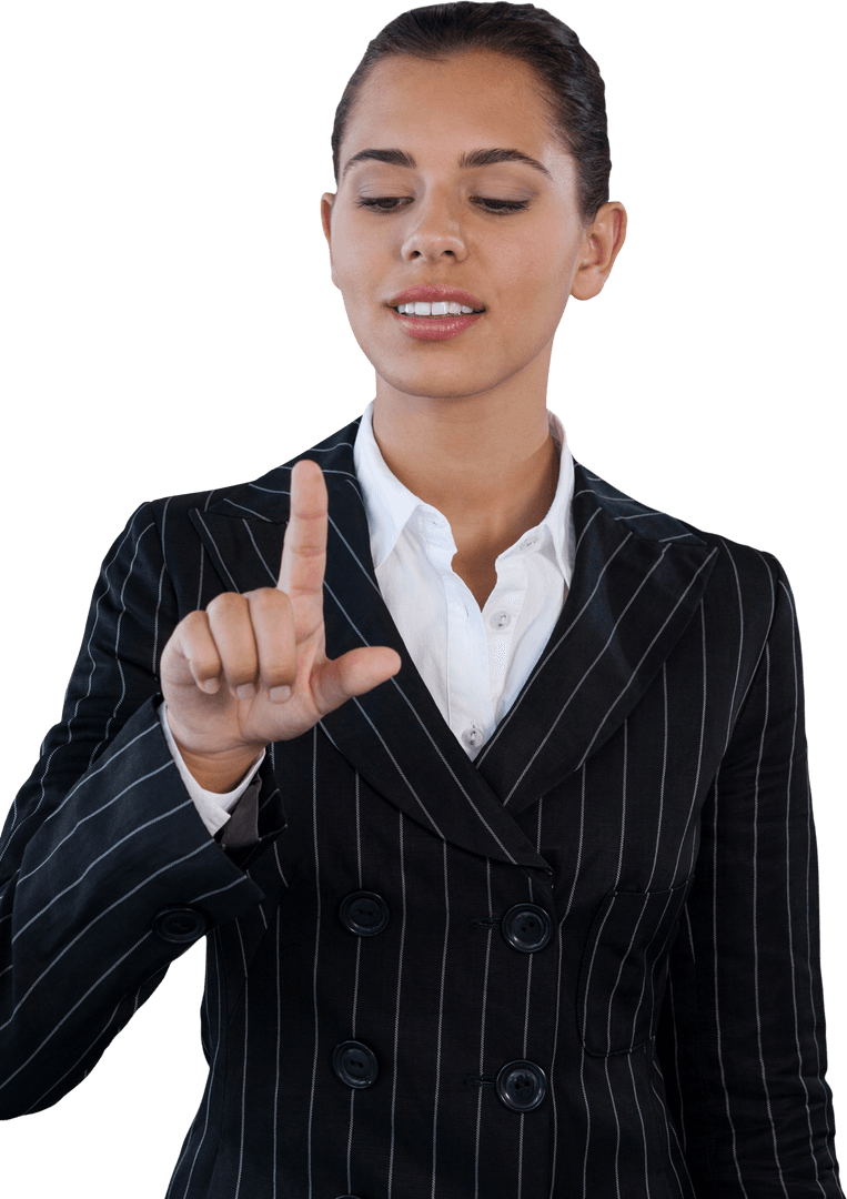 Businesswoman Interacting with Transparent Virtual Screen Interface