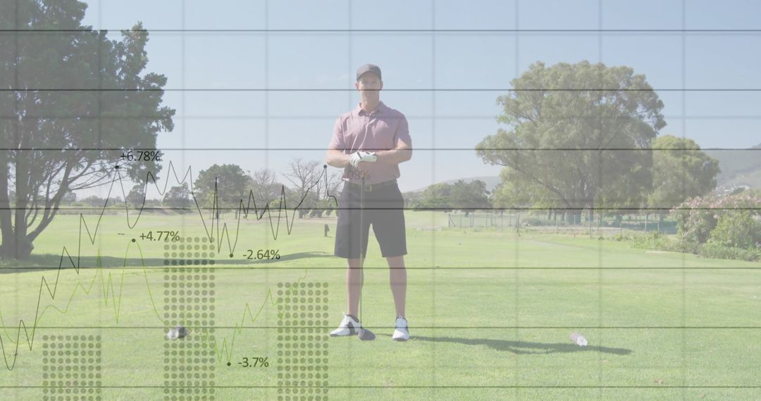 Golfer Standing on Course with Graphical Data Overlay