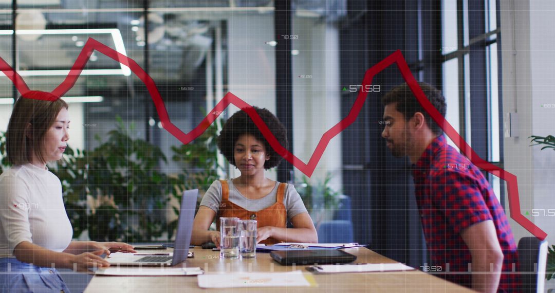 Team Analyzing Market Trends with Data Visualization Overlay