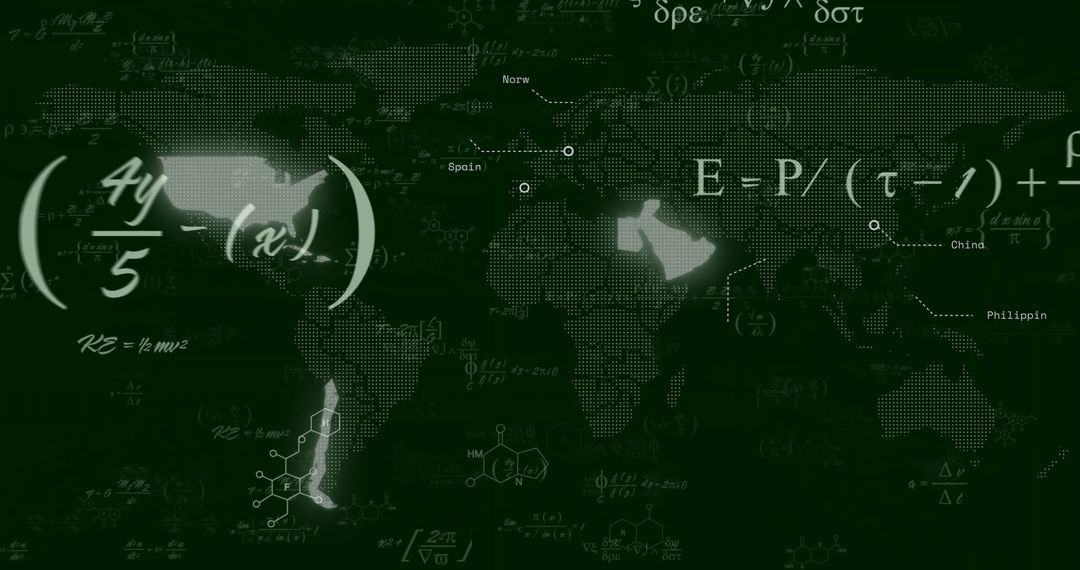 Global Science Interface with Math Equations on World Map