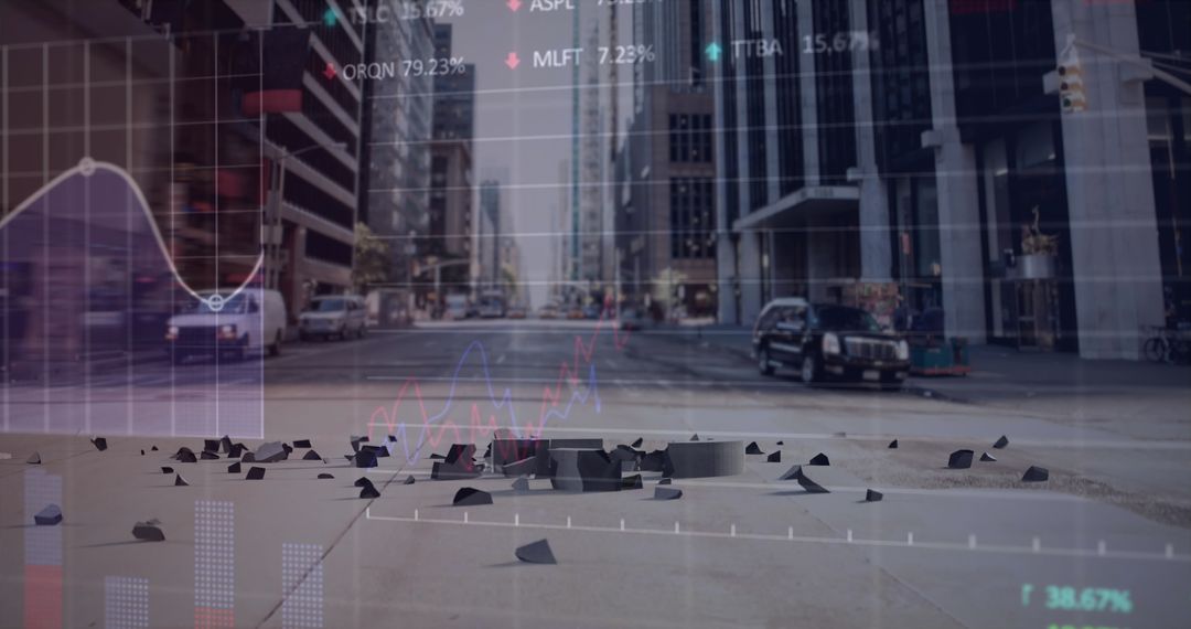 Cityscape Integrated with Financial Data and Crushing Pound Visual