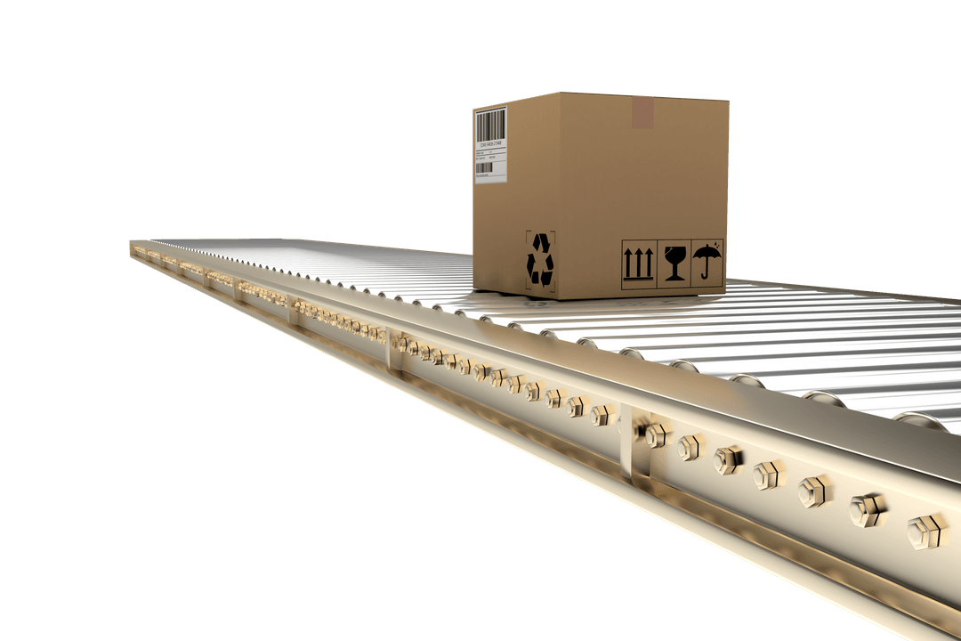 Transparent Parcel Box on Conveyor Belt for Shipping
