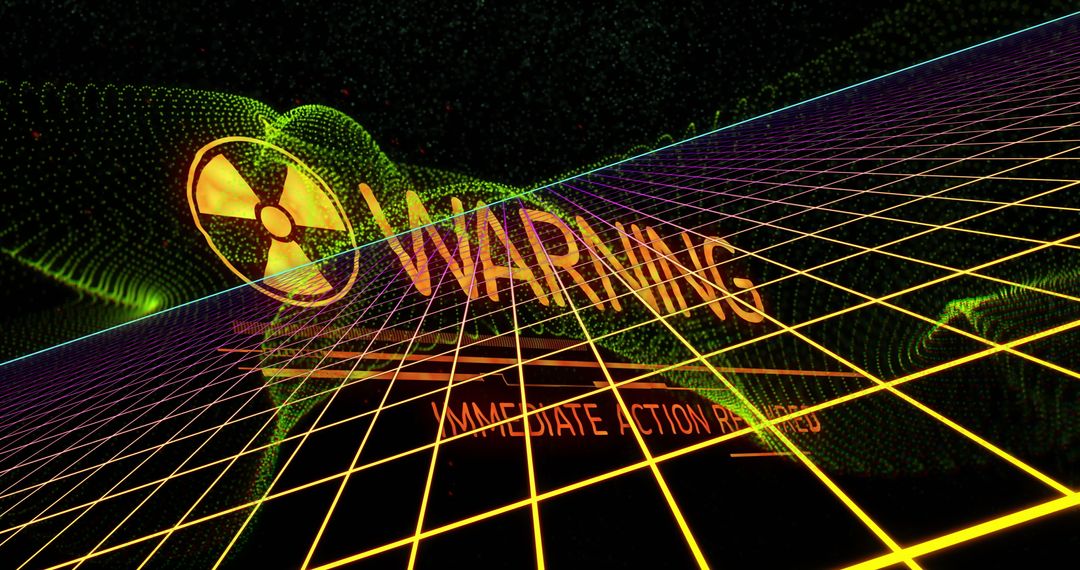 Futuristic Neon Interface Warning with Radiation Hazard Symbol