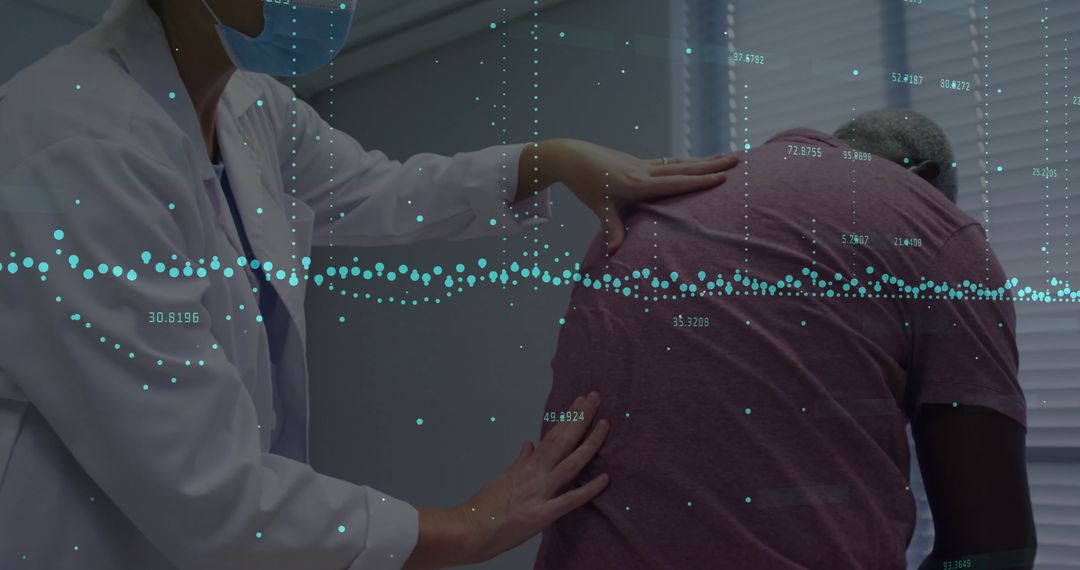 Healthcare Professional Conducting Back Examination with Data Analytics Overlay