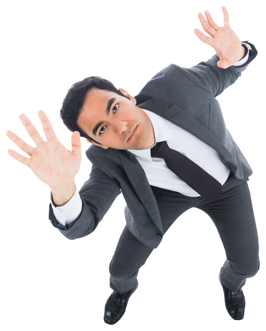 Businessman Touching Virtual Interface with Transparent Background