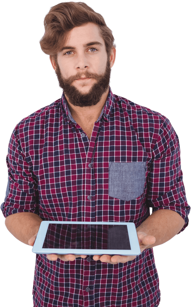 Transparent Portrait of Bearded Man with Tablet
