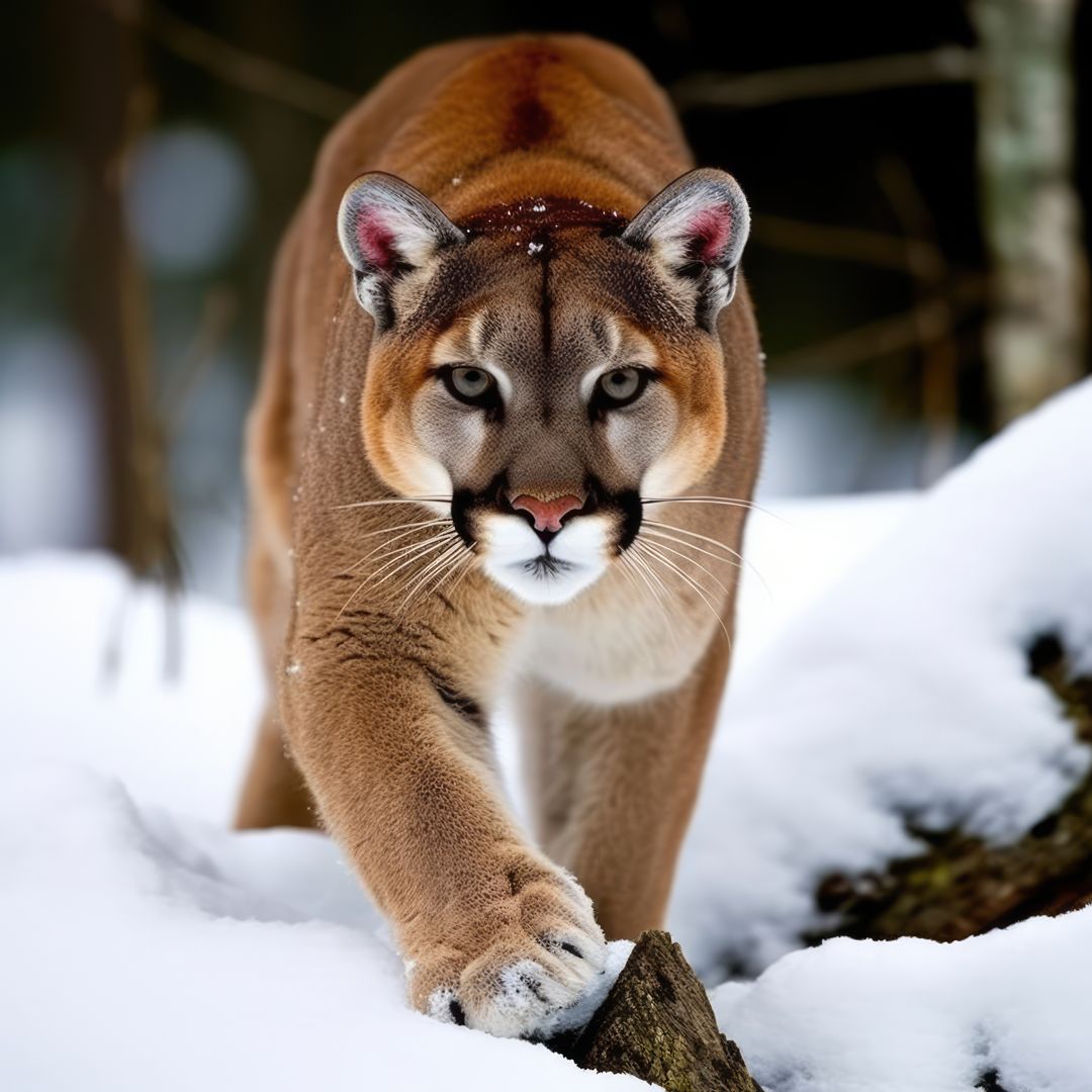 A majestic mountain lion moves stealthily through the snow - Free Images, Stock Photos and Pictures on Pikwizard.com