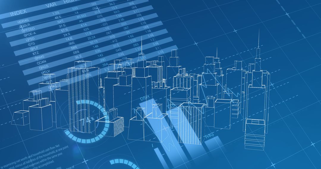 High-Tech Urban Cityscape with Digital Data Visualization