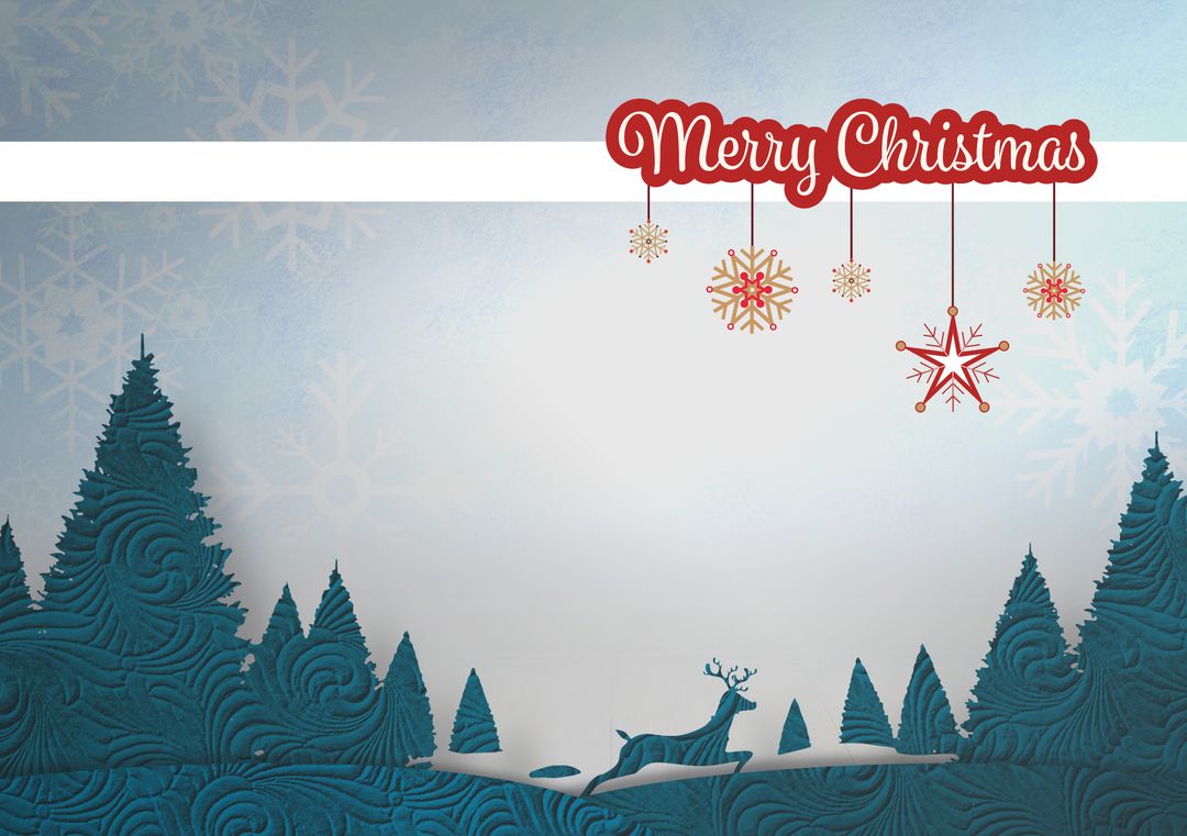 Festive Merry Christmas Greeting Card with Reindeer Silhouette