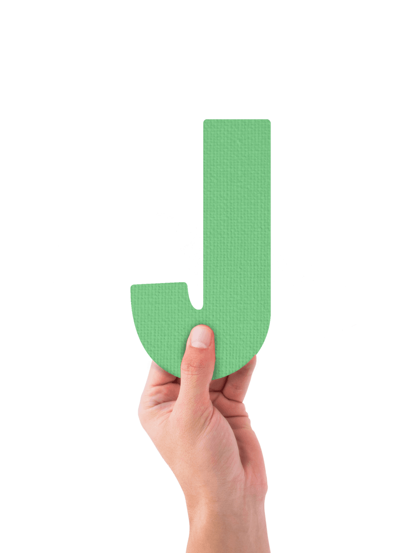 Hand Holding Green Letter J with Pink Accents