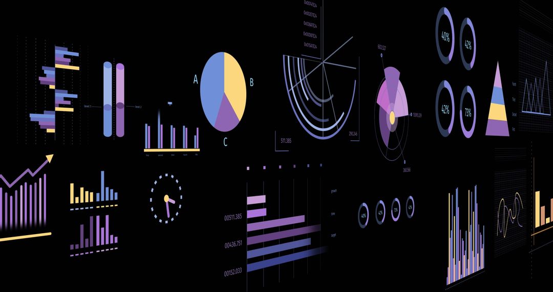 Digital Financial Data Analysis with Infographics on Black Background