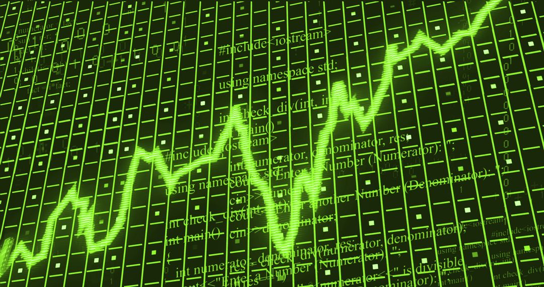 Digital Green Financial Graph Overlay with Coding Elements