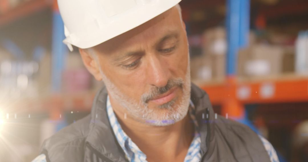 Engineer in Warehouse Analyzing Logistics Plans