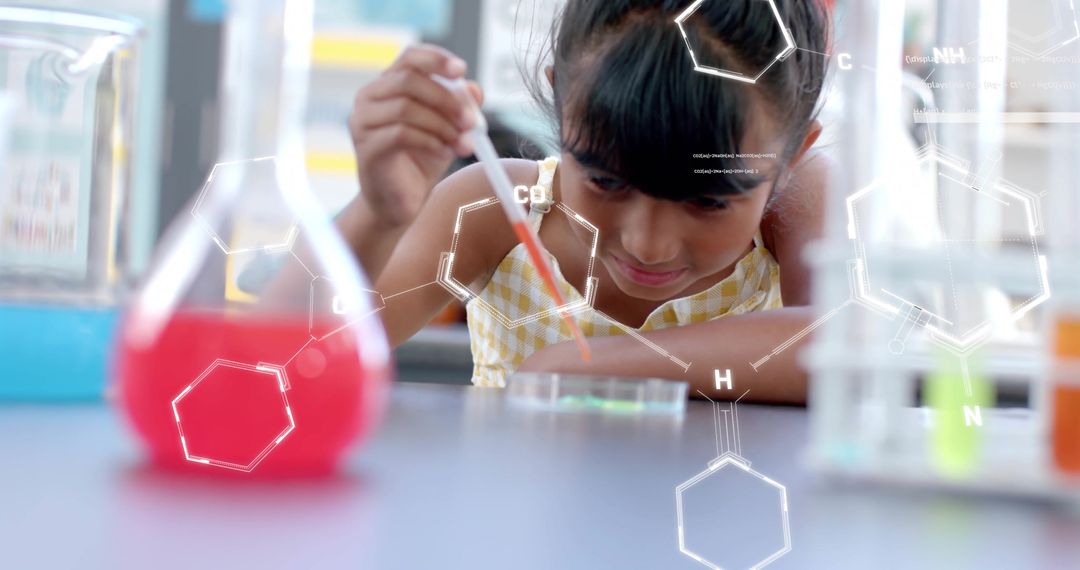 Child Conducting Science Experiment with Beakers and Test Tubes