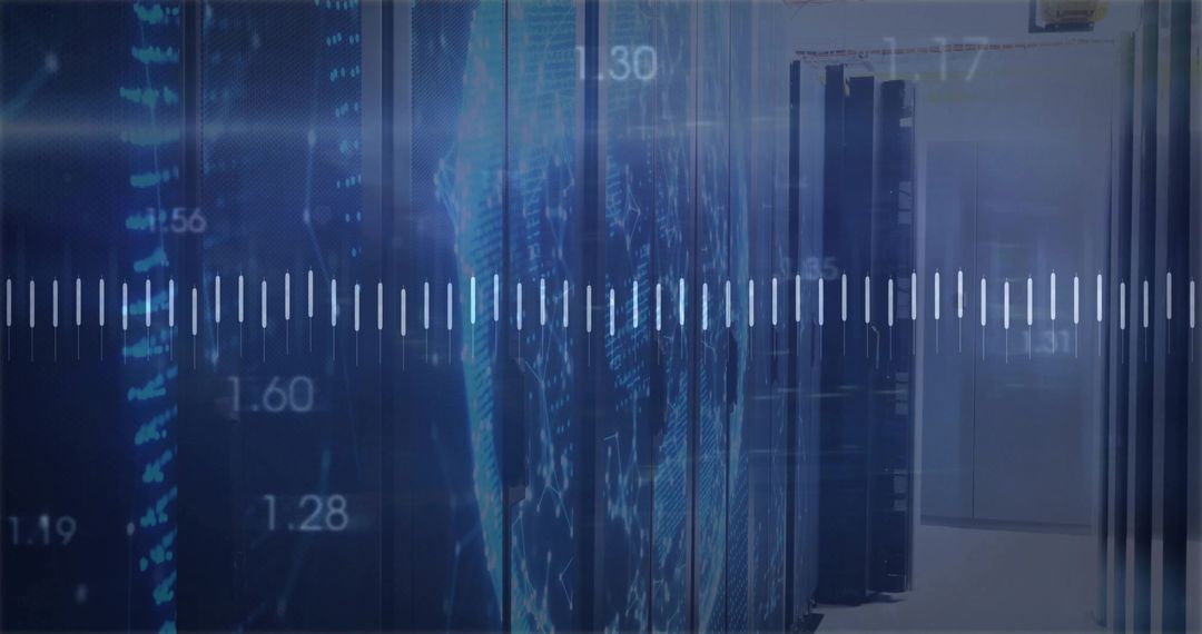 Servers with Digital Overlay in Futuristic Data Center Corridor