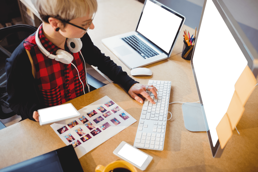 Transparent Tech-Savvy Businesswoman at Workspace