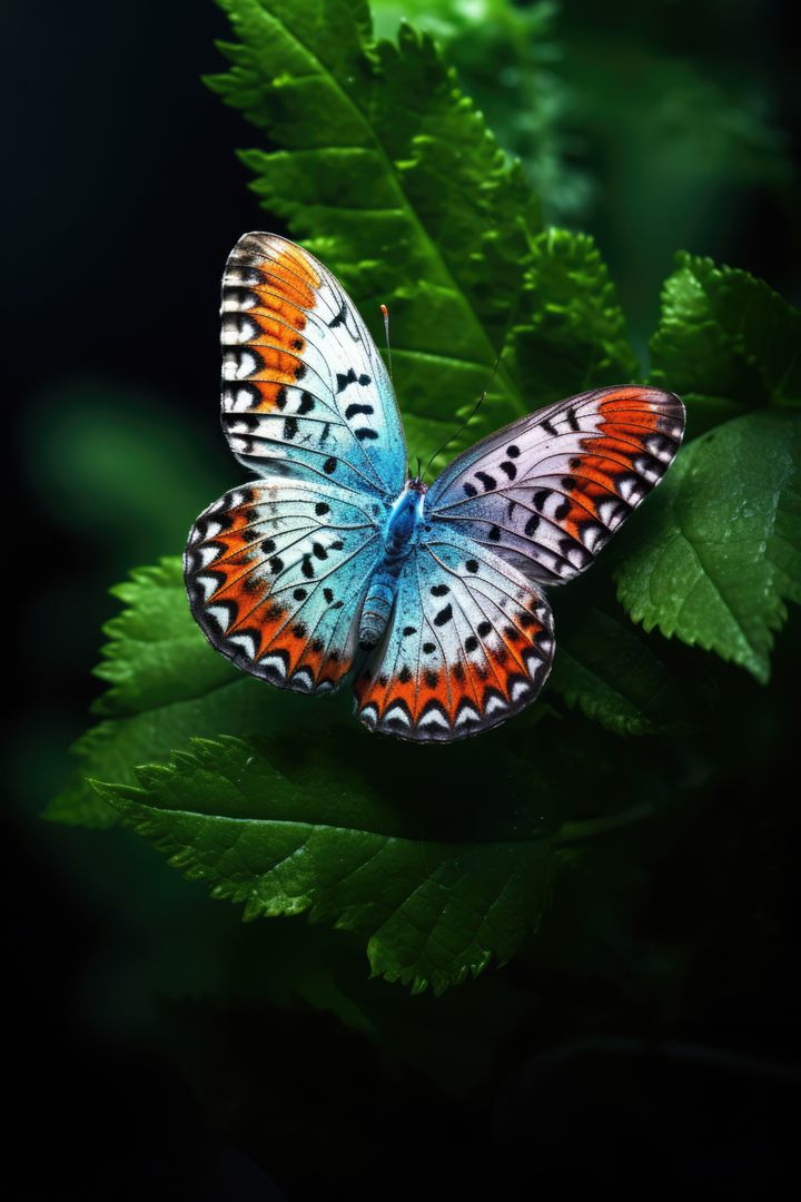 Vibrant Butterfly Resting on Lush Green Leaves in Nature - Free Images, Stock Photos and Pictures on Pikwizard.com