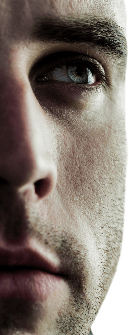 Close-Up of Tough Rugby Player Looking Away with Transparent Background