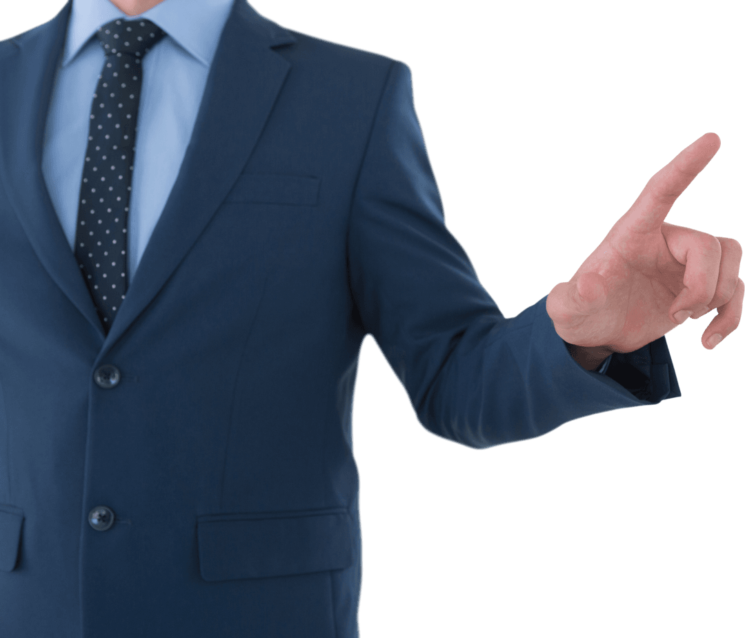 Businessman Standing and Pointing in Transparent Background