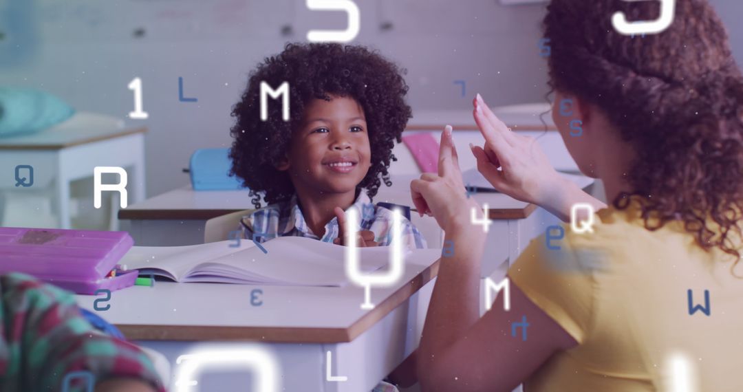 Teacher and Student Communicating Through Sign Language in Classroom