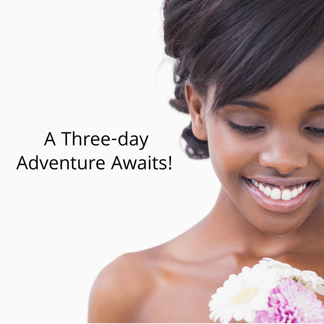 Smiling Woman Holding Flowers with Conceptual Spring Holiday Message