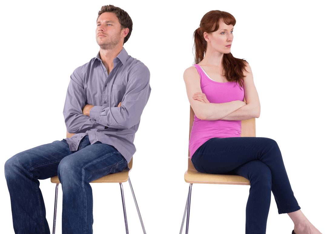 Couple Sitting Back to Back Ignoring Each Other Transparent Background