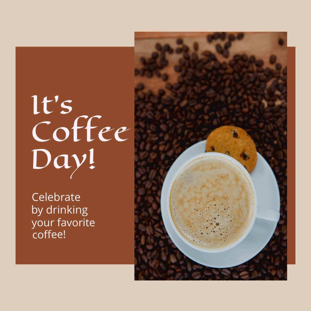 Coffee Day Celebration with Cup and Cookie - Download Free Stock Templates Pikwizard.com