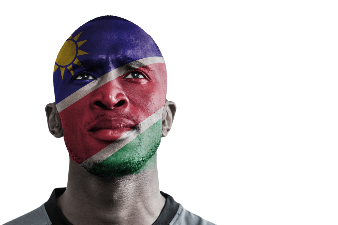 Proud Namibian Man with Flag Face Paint Transparent Background
