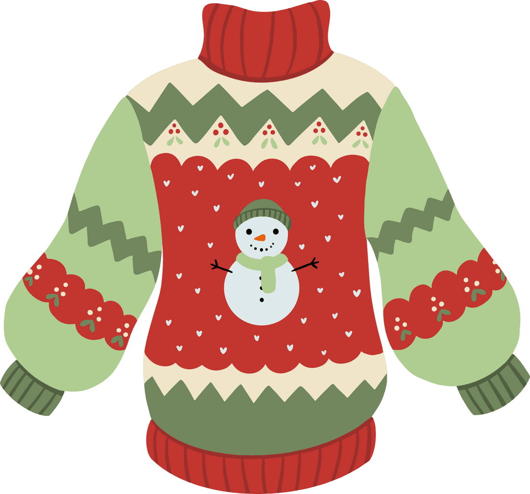 Festive Cozy Sweater With Snowman and Zigzag Stripes Transparent Art