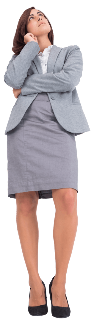 Transparent Confident Businesswoman Pondering in Formal Attire