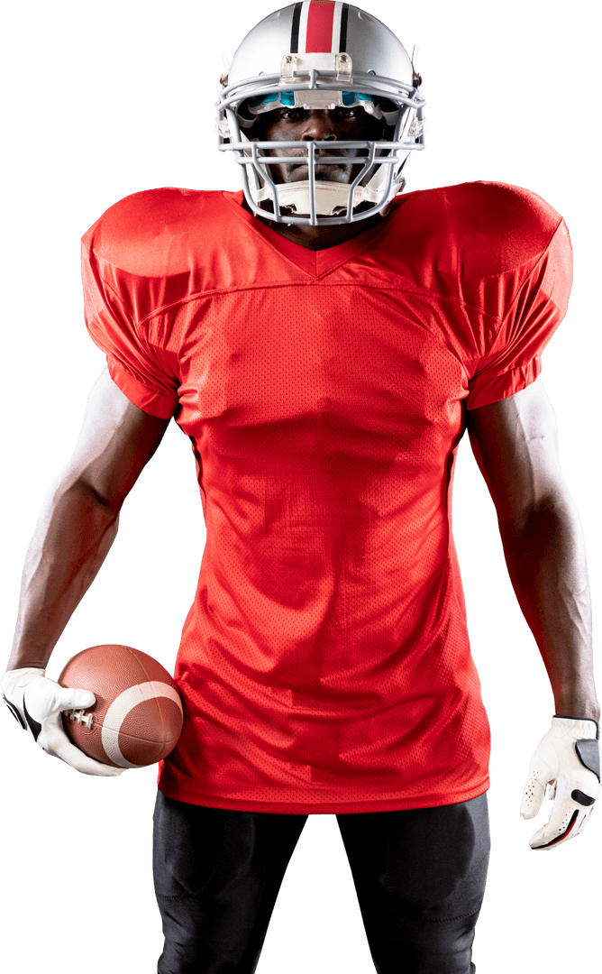 American Football Player in Red Jersey with Transparent Background