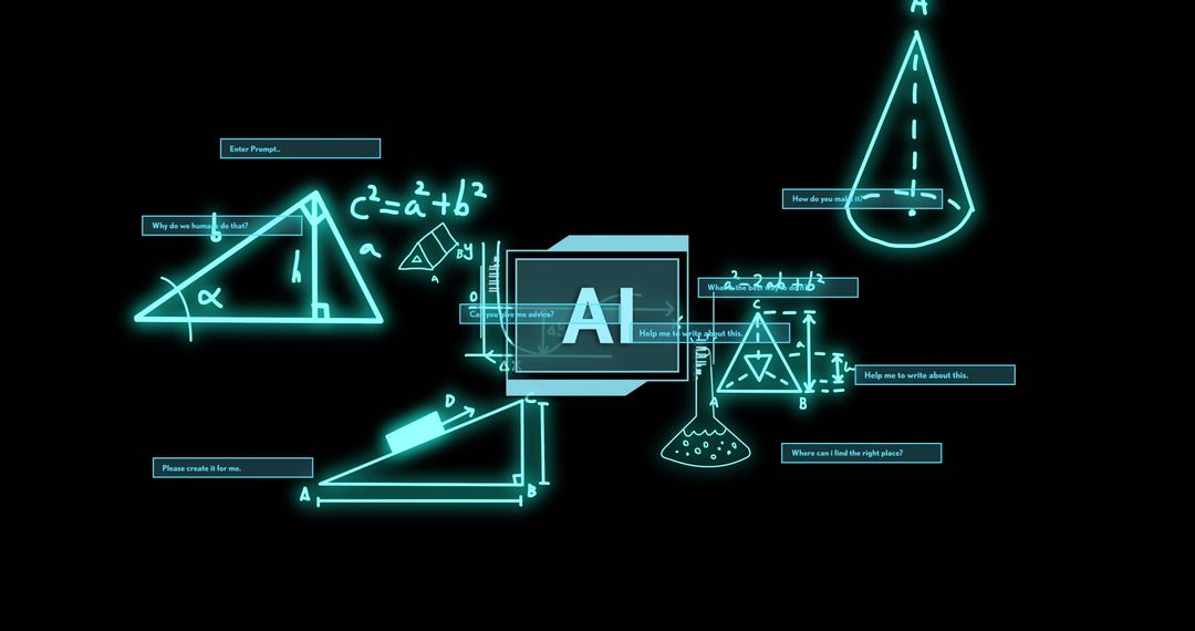 AI and Scientific Data Visualization on Black Background