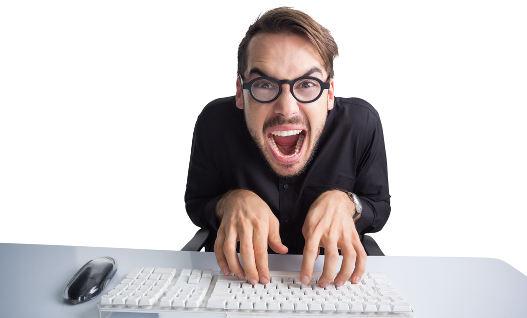 Transparent Excited Businessman Typing Fast at Desk with Keyboard - Download Free Stock Images Pikwizard.com