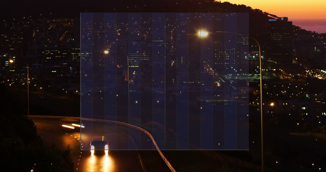 Smart City Interface Over Cityscape at Night