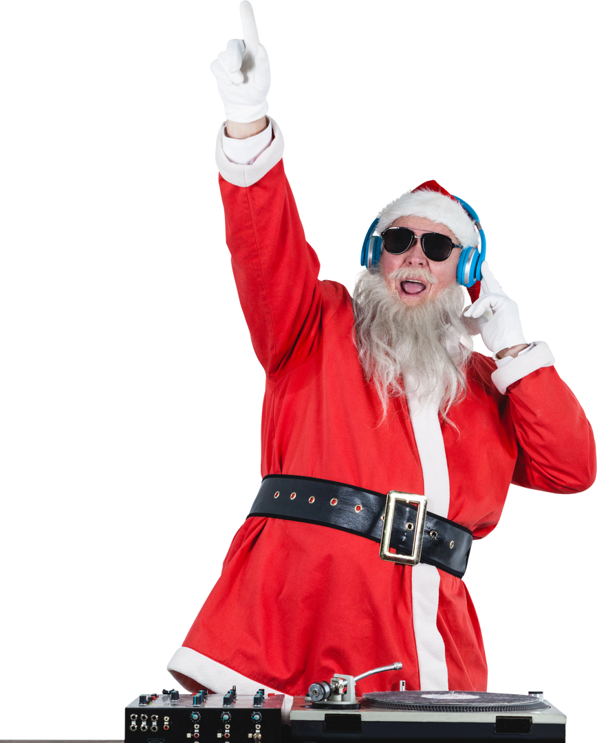 Transparent DJ Santa Claus Raising Hand While Mixing Music - Download Free Stock Images Pikwizard.com