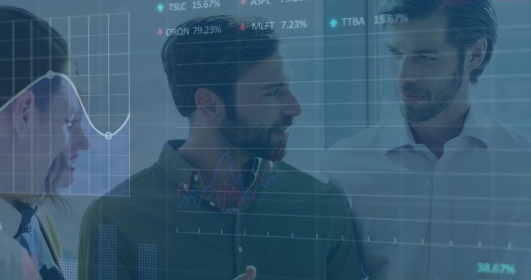 Colleagues Discussing Business Strategy Amidst Data Projections