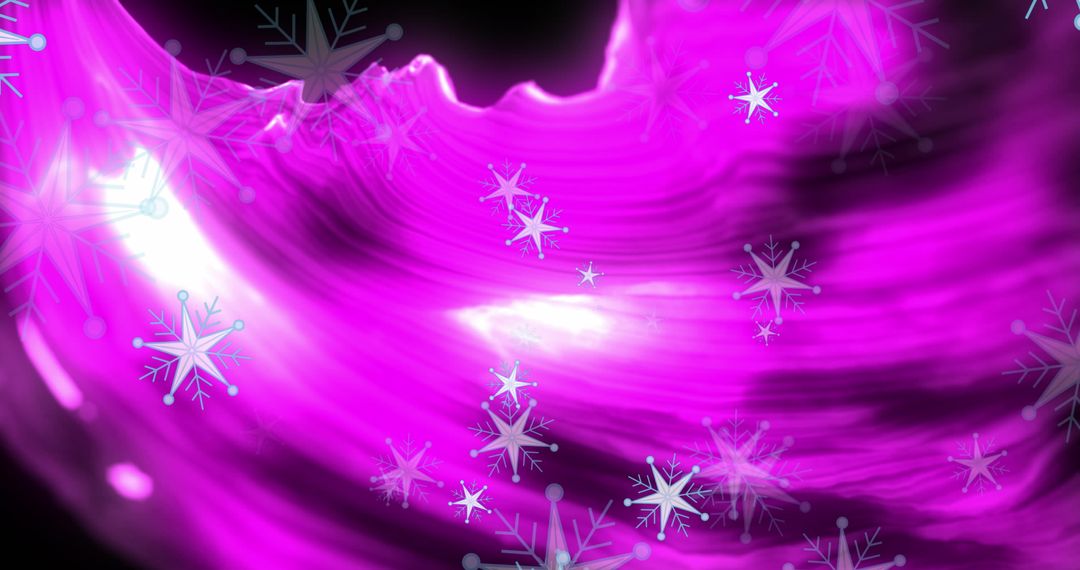 Digital Purple Waves with Snowflakes and Stars on Dark Background
