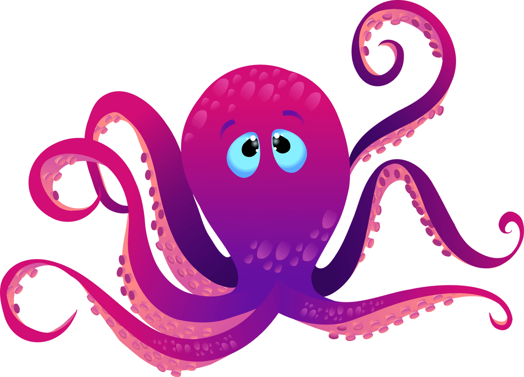 Playful Stylized Octopus with Magenta Tentacles on Transparent Background