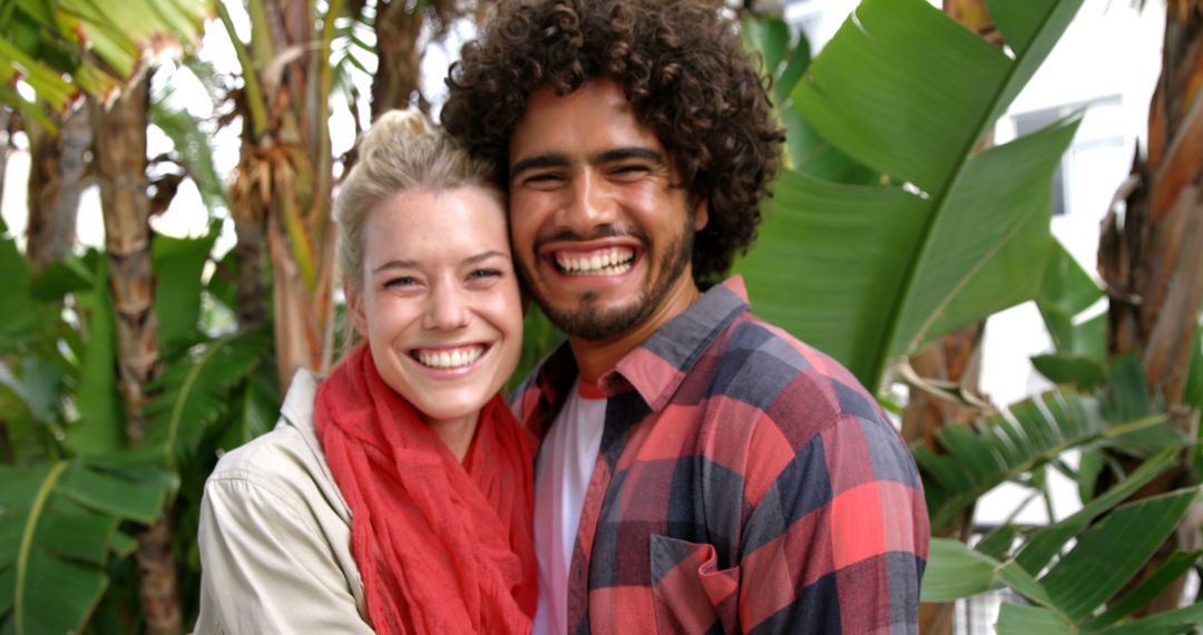 Happy Couple Smiling and Embracing Outside in Nature - Free Images, Stock Photos and Pictures on Pikwizard.com