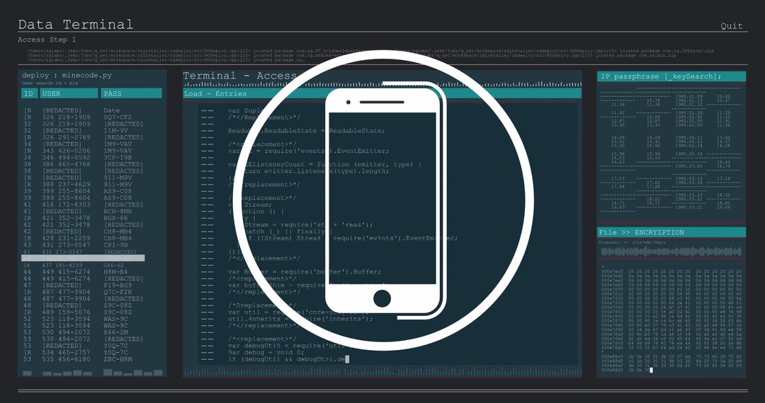 Digital Data Terminal with Smartphone Icon Overlay