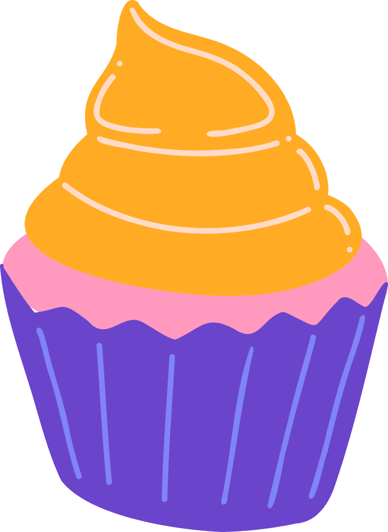 Colorful Vector Cupcake with Yellow Swirl and Transparent Background