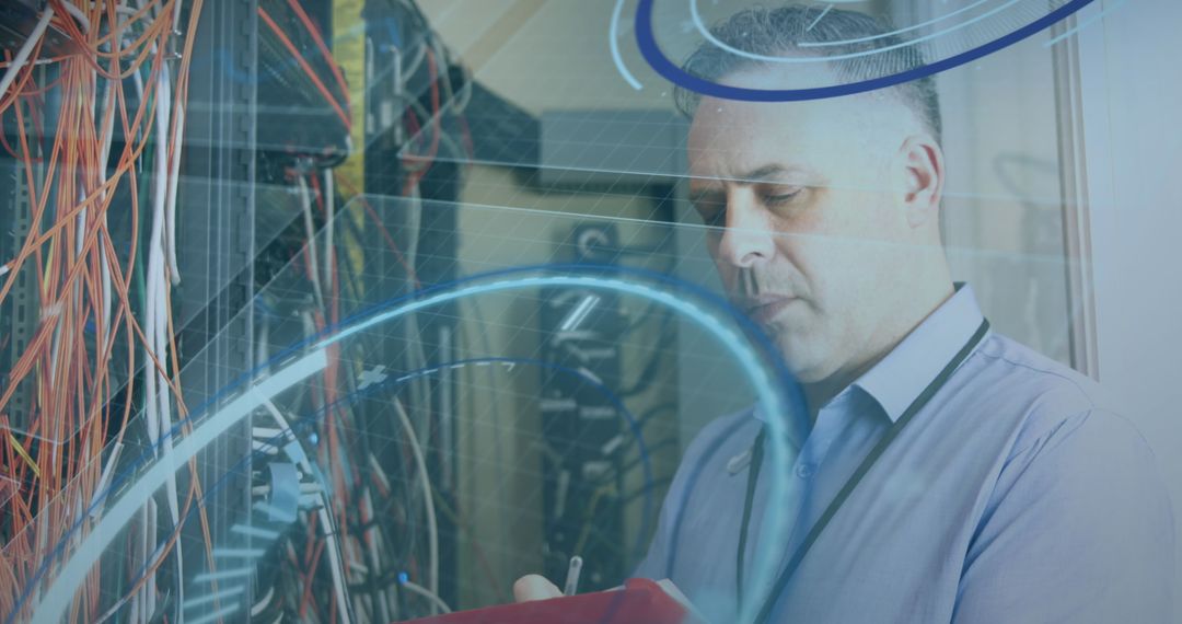 Businessman Analyzing Data in Server Room