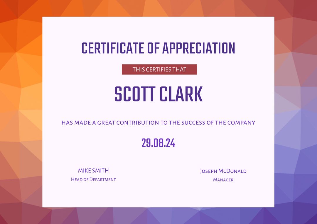 Vibrant Certificate of Appreciation Template - Download Free Stock Templates Pikwizard.com