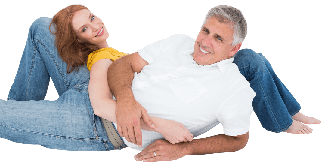 Casual Couple Relaxing on Transparent Background